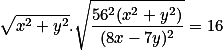 \sqrt{x^2+y^2}.\sqrt{\frac{56^2(x^2+y^2)}{(8x-7y)^2}}=16